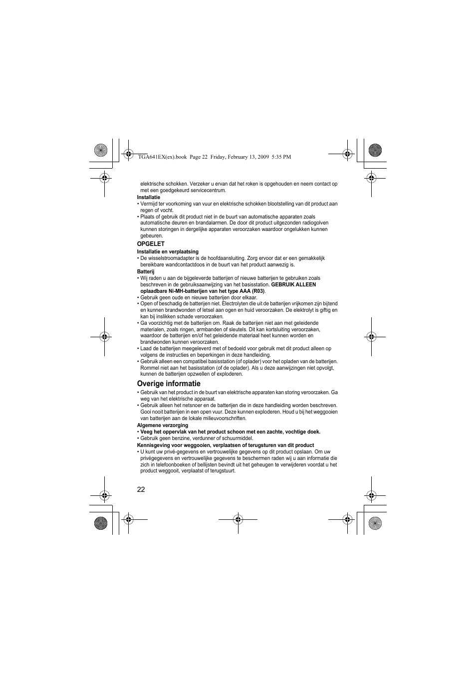 Overige informatie | Panasonic KXTGA641EX User Manual | Page 22 / 76