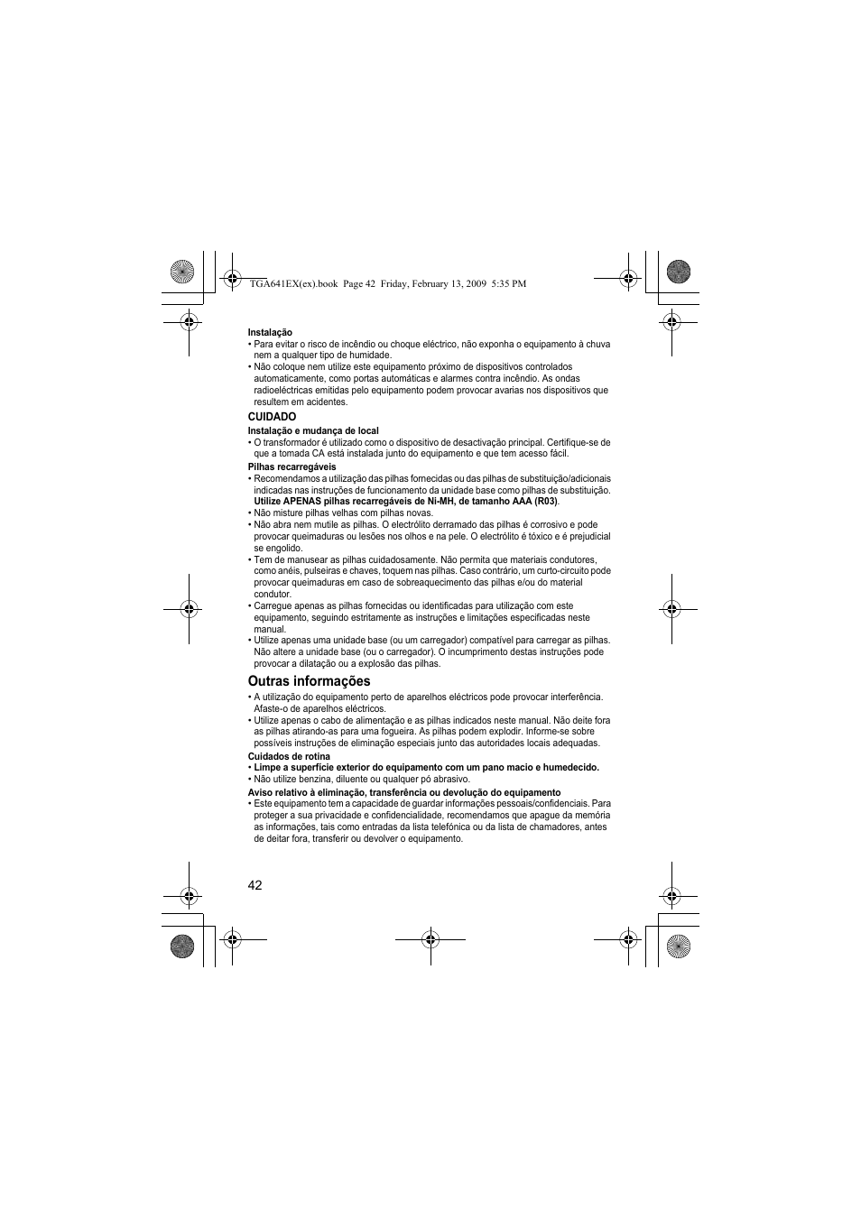 Outras informações | Panasonic KXTGA641EX User Manual | Page 42 / 76