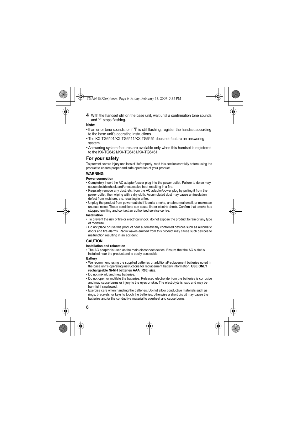 Panasonic KXTGA641EX User Manual | Page 6 / 76