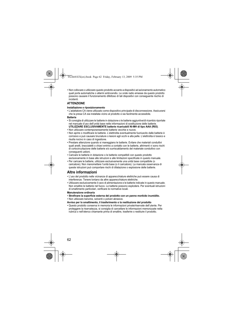 Altre informazioni | Panasonic KXTGA641EX User Manual | Page 62 / 76