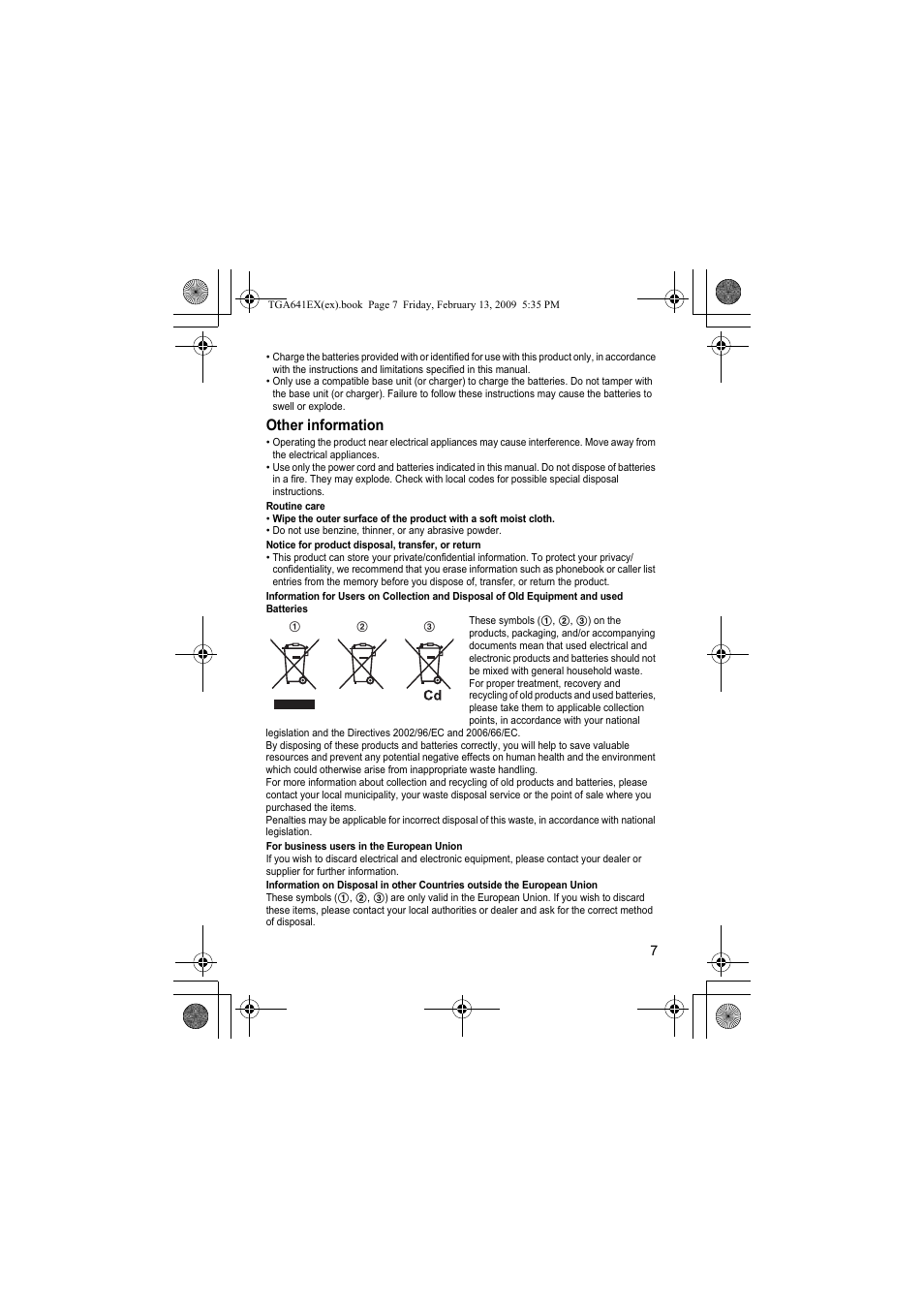 Other information | Panasonic KXTGA641EX User Manual | Page 7 / 76