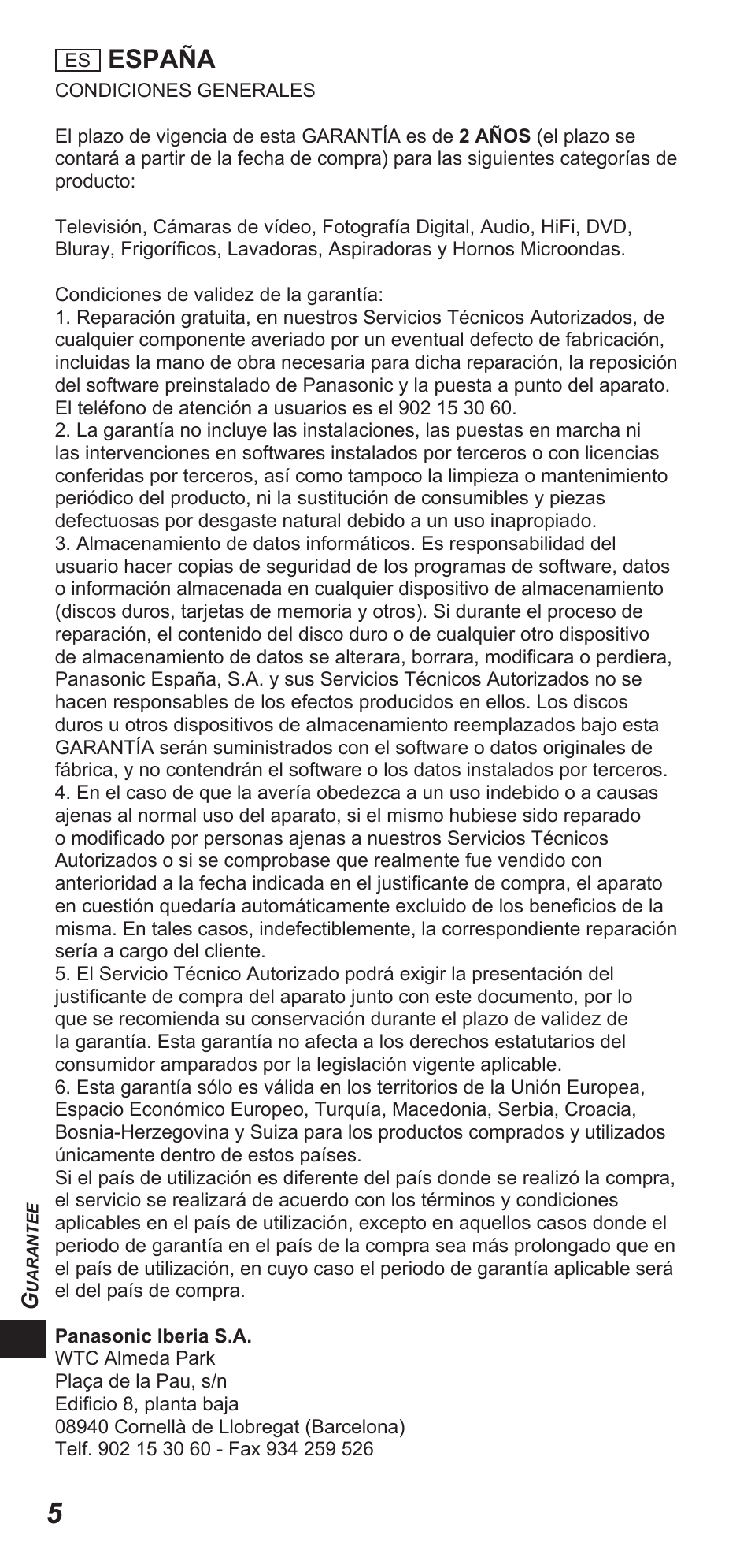 España | Panasonic TYEW3D3LE User Manual | Page 174 / 208