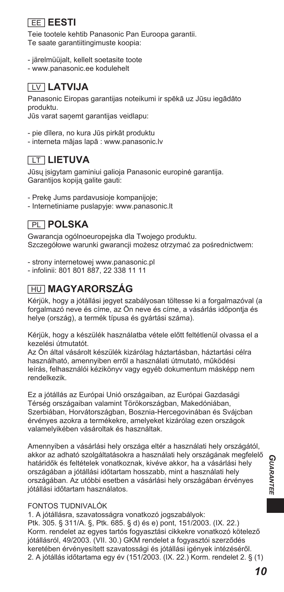 Eesti, Latvija, Lietuva | Polska, Magyarország | Panasonic TYEW3D3LE User Manual | Page 179 / 208