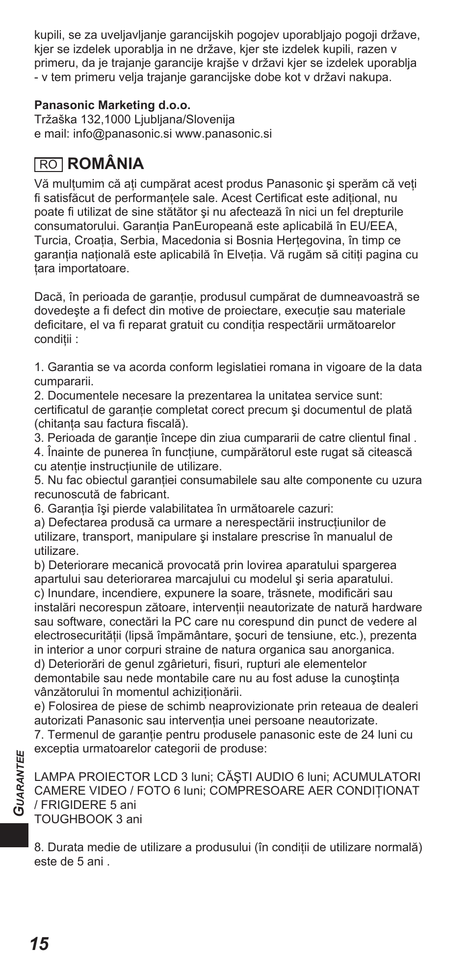 România | Panasonic TYEW3D3LE User Manual | Page 184 / 208