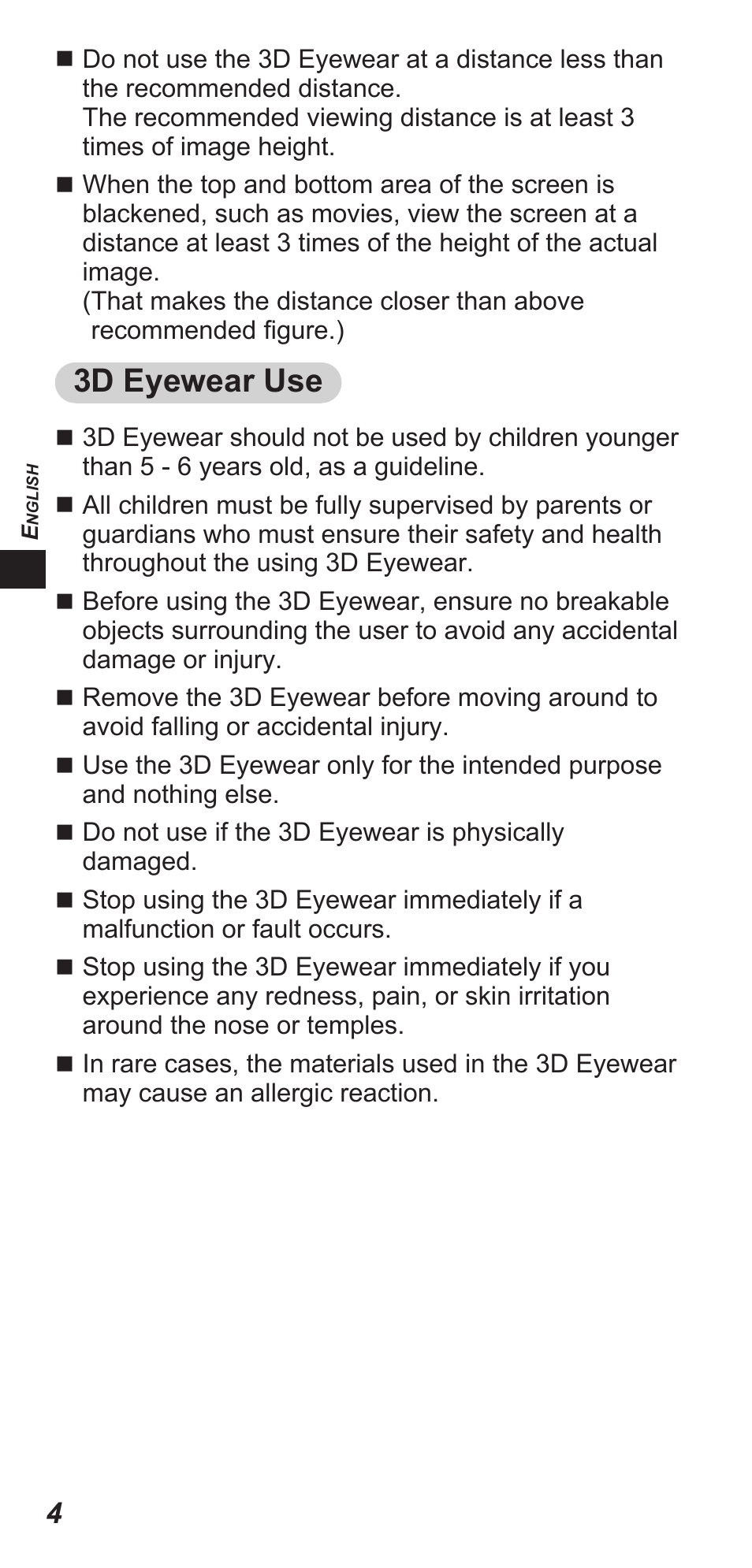 3d eyewear use | Panasonic TYEW3D3LE User Manual | Page 4 / 208