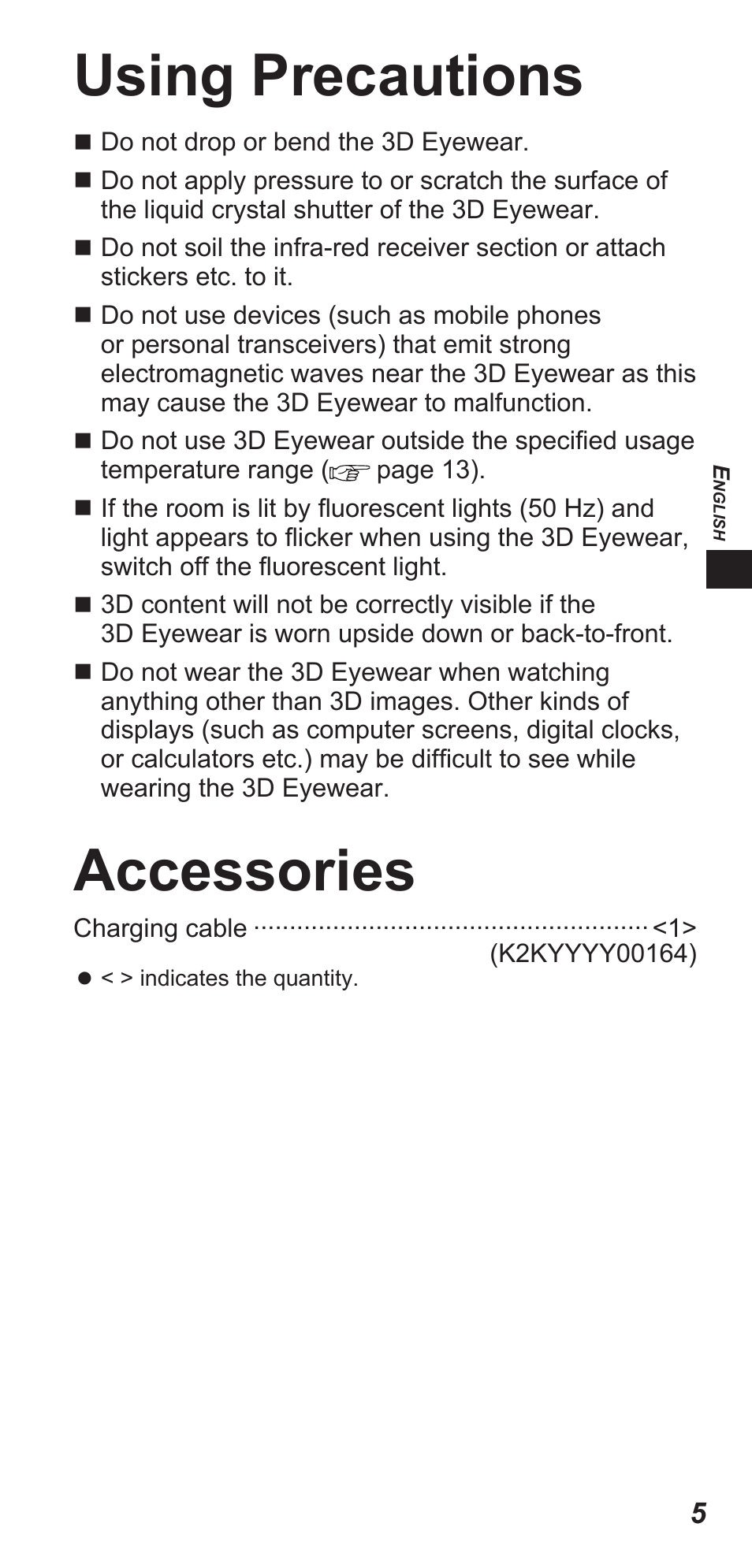 Using precautions, Accessories | Panasonic TYEW3D3LE User Manual | Page 5 / 208