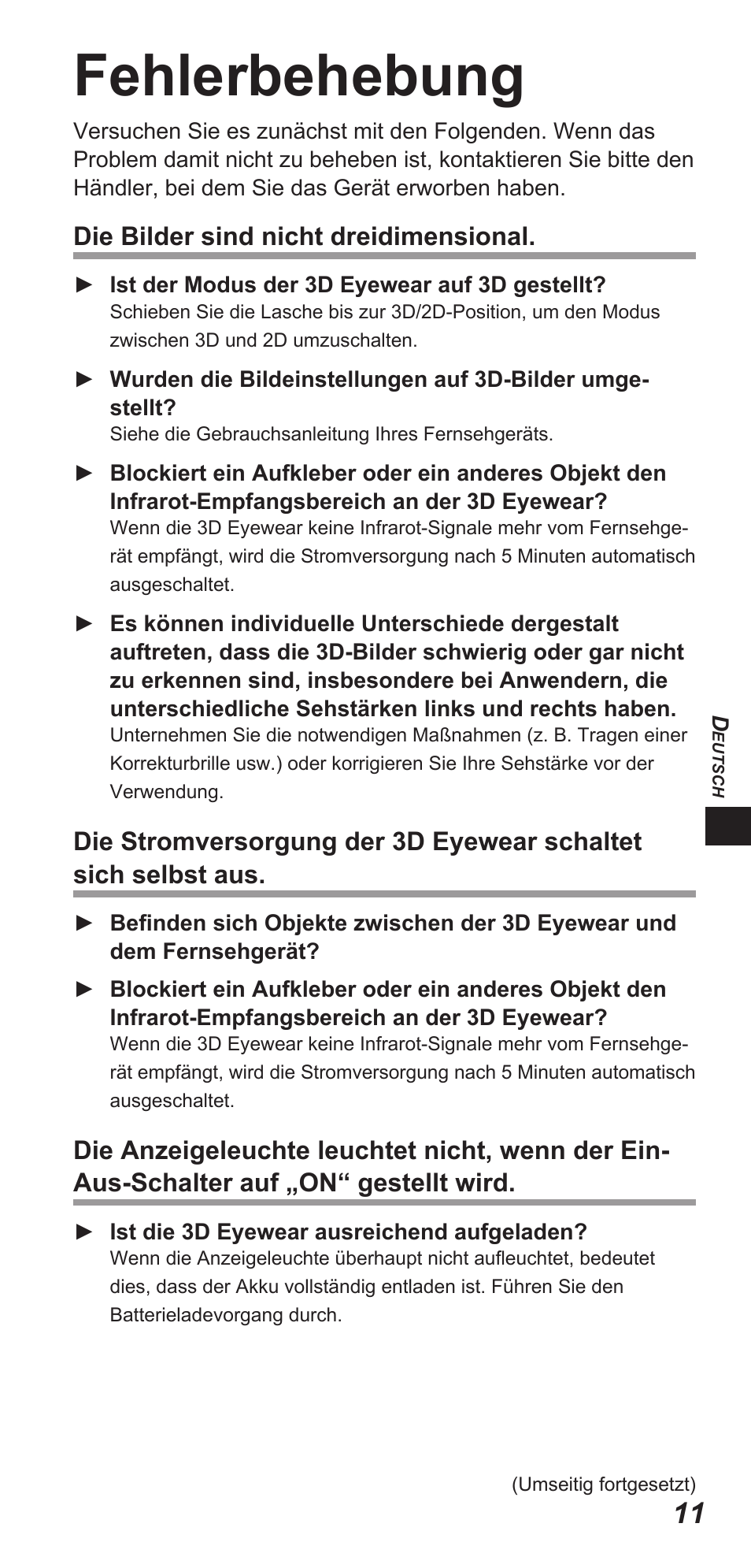Fehlerbehebung | Panasonic TYEW3D3LE User Manual | Page 67 / 208