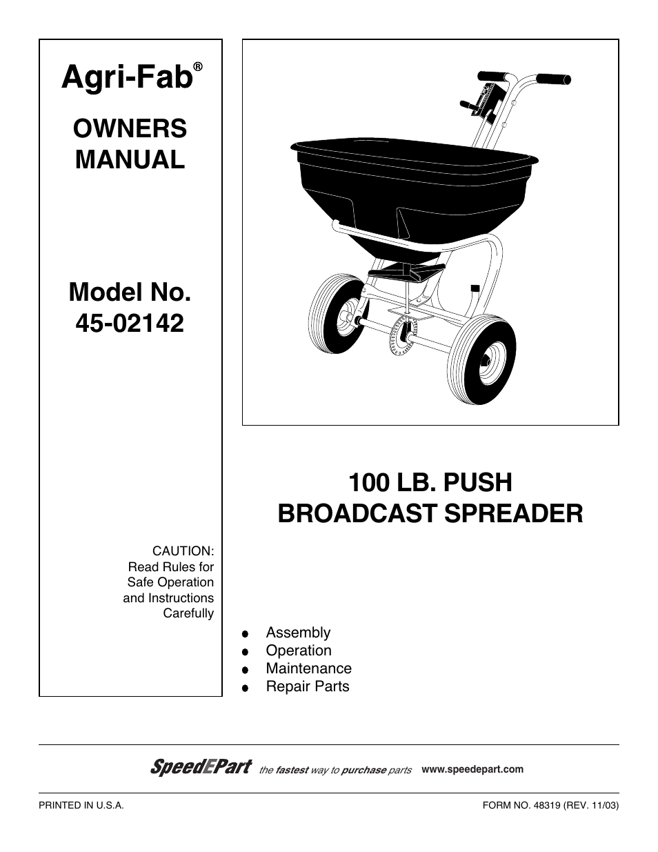 Agri-Fab 45-02142 User Manual | 12 pages