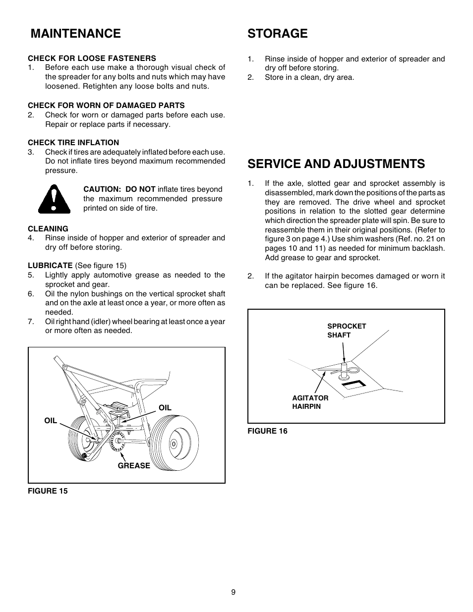 Maintenance storage, Service and adjustments | Agri-Fab 45-02142 User Manual | Page 9 / 12