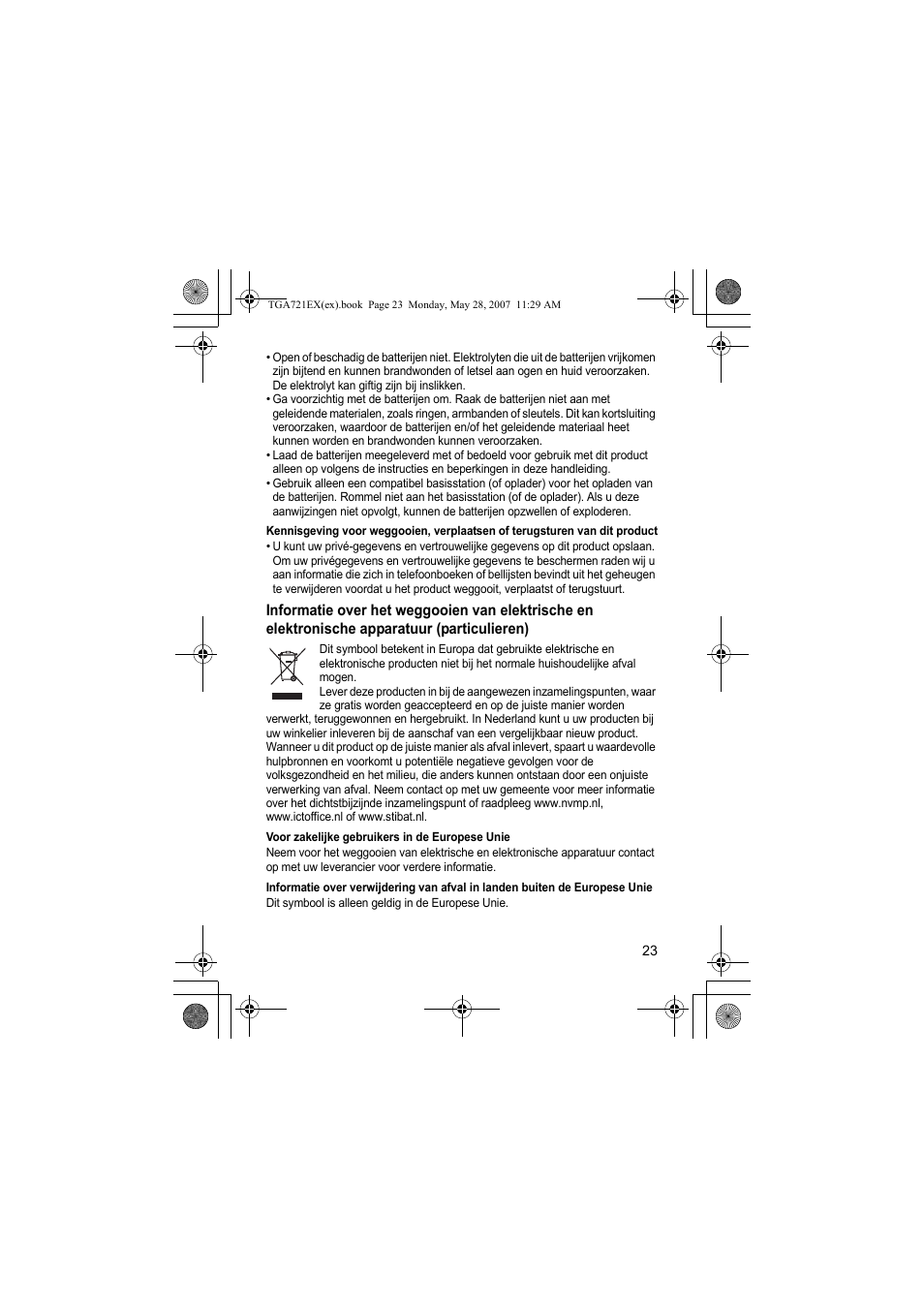Voor zakelijke gebruikers in de europese unie | Panasonic KXTGA721EX User Manual | Page 23 / 80