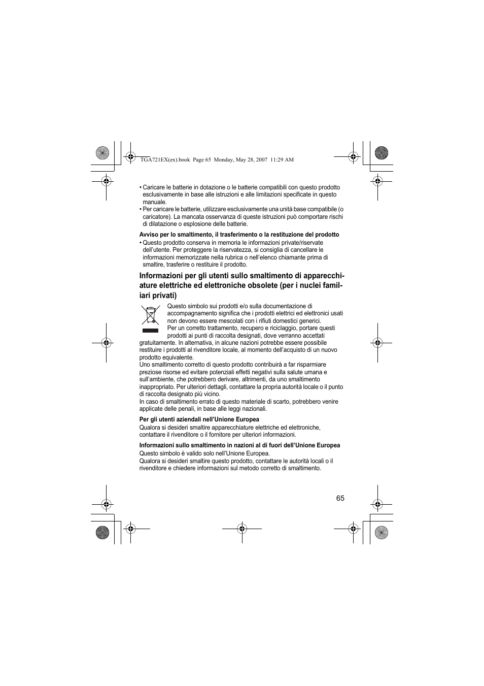 Per gli utenti aziendali nell’unione europea | Panasonic KXTGA721EX User Manual | Page 65 / 80