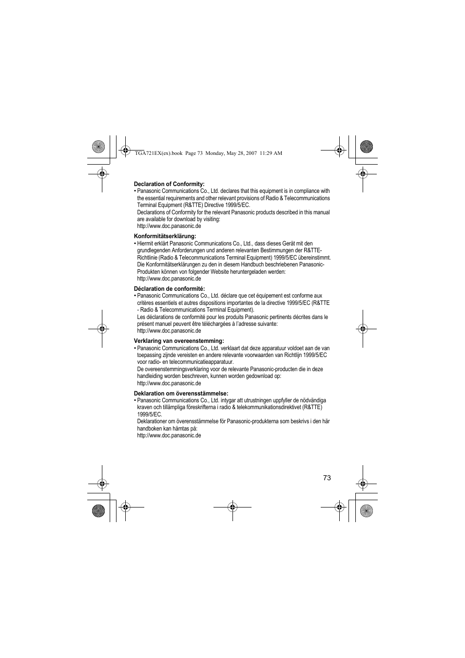 Panasonic KXTGA721EX User Manual | Page 73 / 80