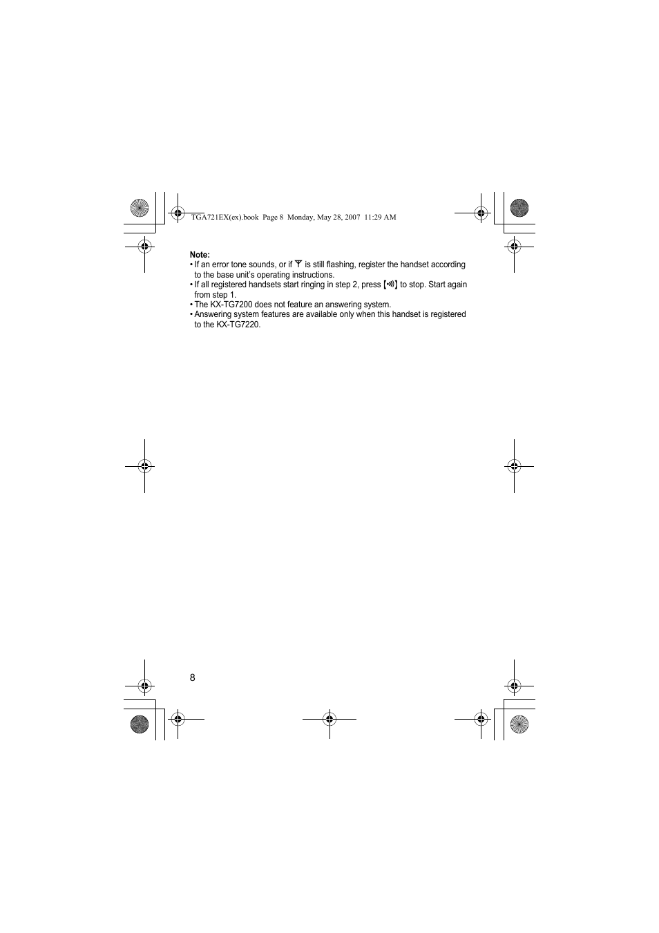 Note | Panasonic KXTGA721EX User Manual | Page 8 / 80