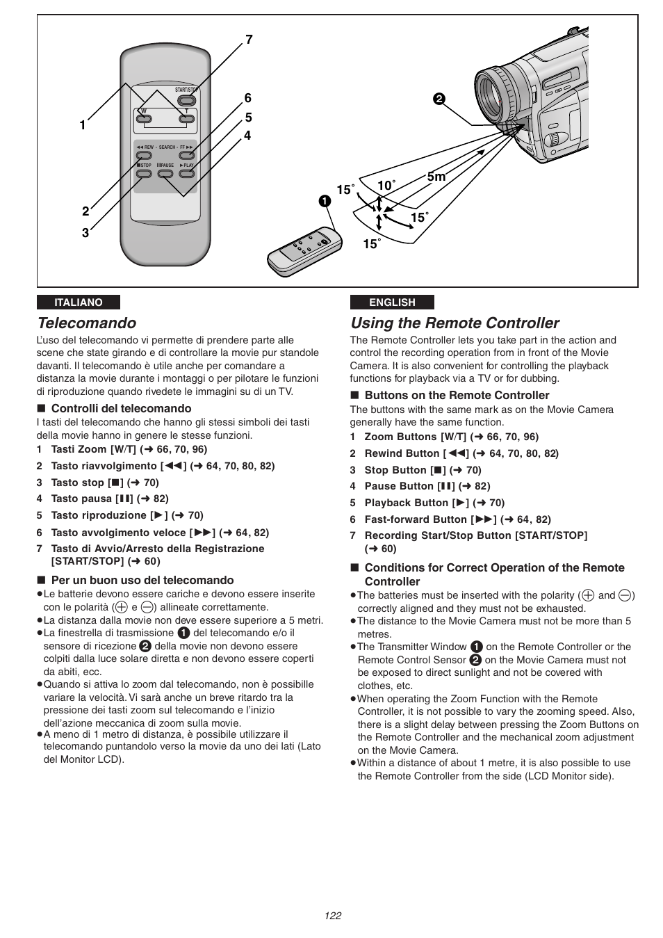 Telecomando, Using the remote controller | Panasonic NVVS4EG User Manual | Page 122 / 188
