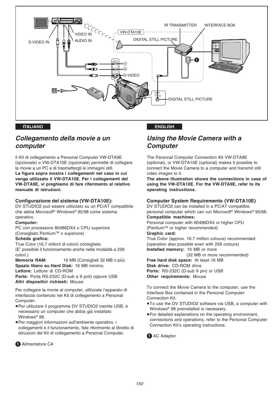 Collegamento della movie a un computer, Using the movie camera with a computer | Panasonic NVVS4EG User Manual | Page 150 / 188