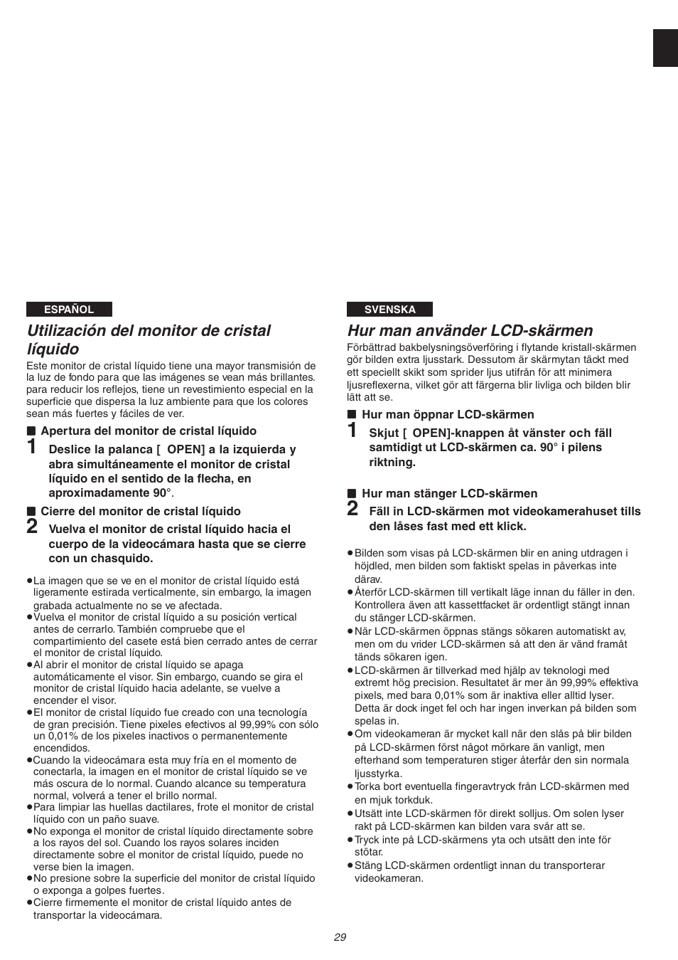 Utilización del monitor de cristal líquido, Hur man använder lcd-skärmen | Panasonic NVVS4EG User Manual | Page 29 / 188