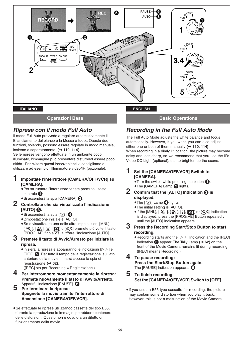 Recording in the full auto mode, Ripresa con il modo full auto | Panasonic NVVS4EG User Manual | Page 60 / 188