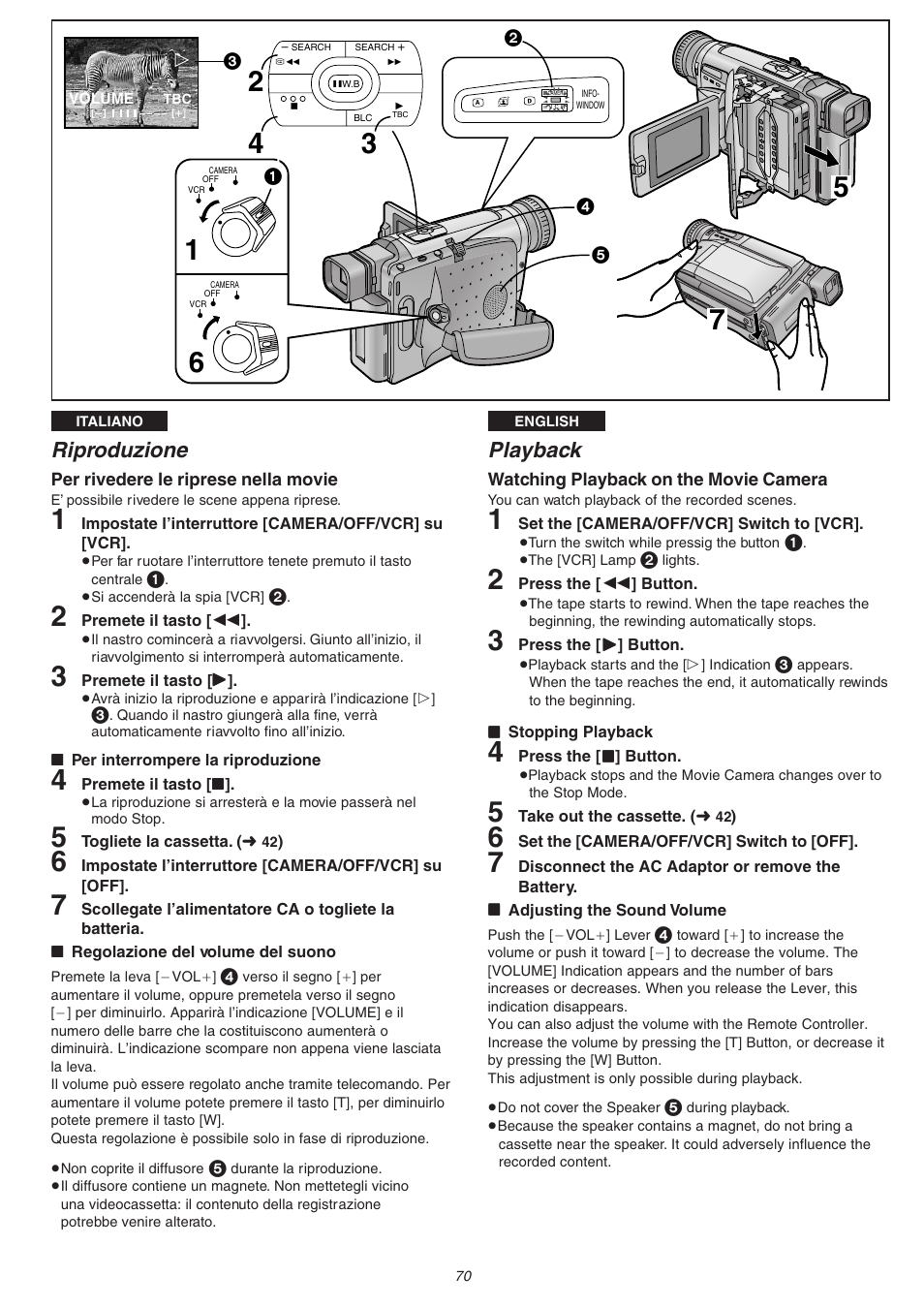 Playback, Riproduzione | Panasonic NVVS4EG User Manual | Page 70 / 188
