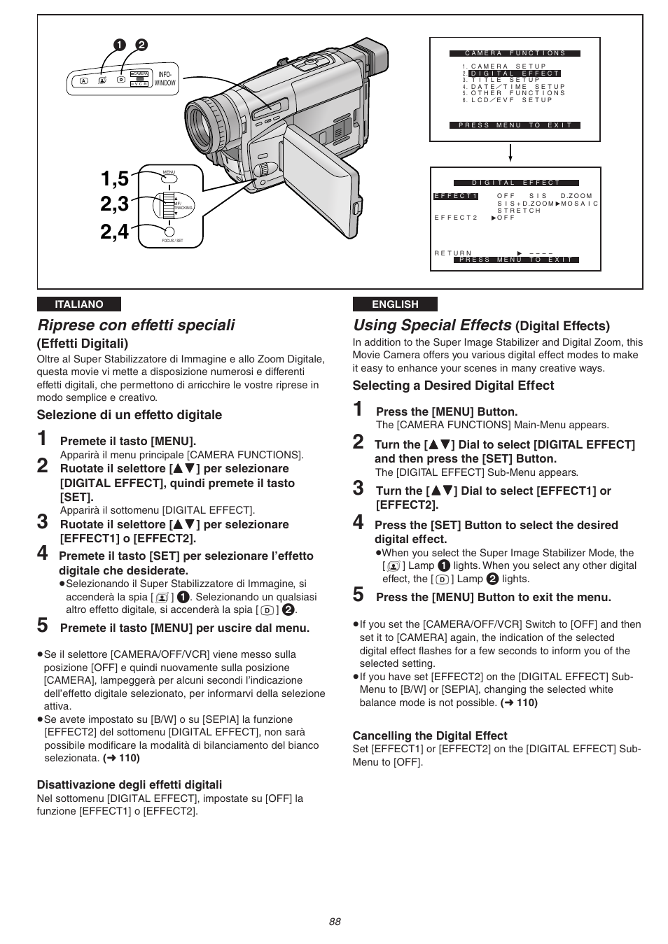 Riprese con effetti speciali, Using special effects | Panasonic NVVS4EG User Manual | Page 88 / 188