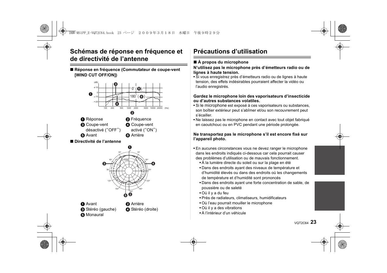 Précautions d’utilisation | Panasonic DMWMS1E User Manual | Page 23 / 99