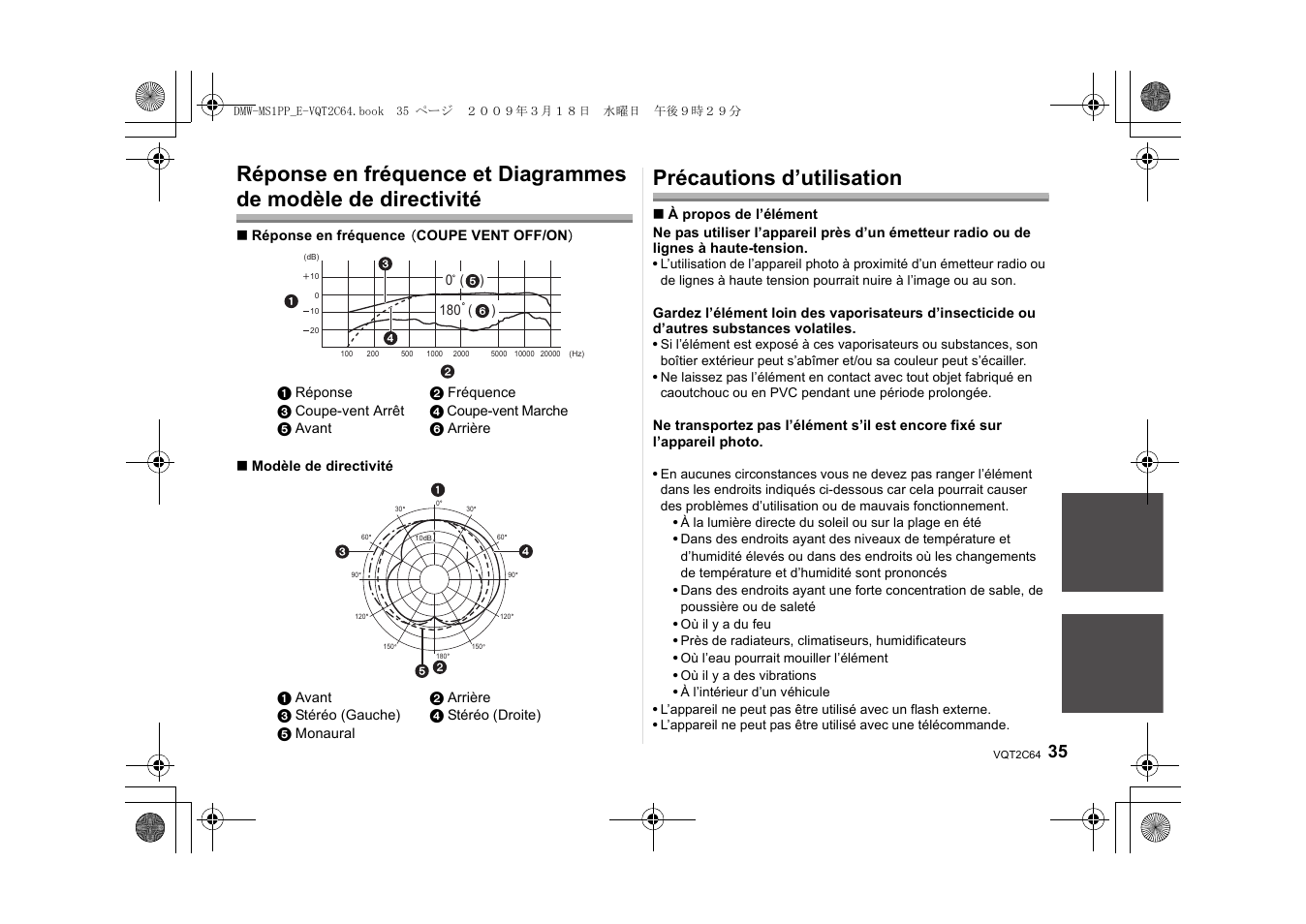 Précautions d’utilisation | Panasonic DMWMS1E User Manual | Page 35 / 99