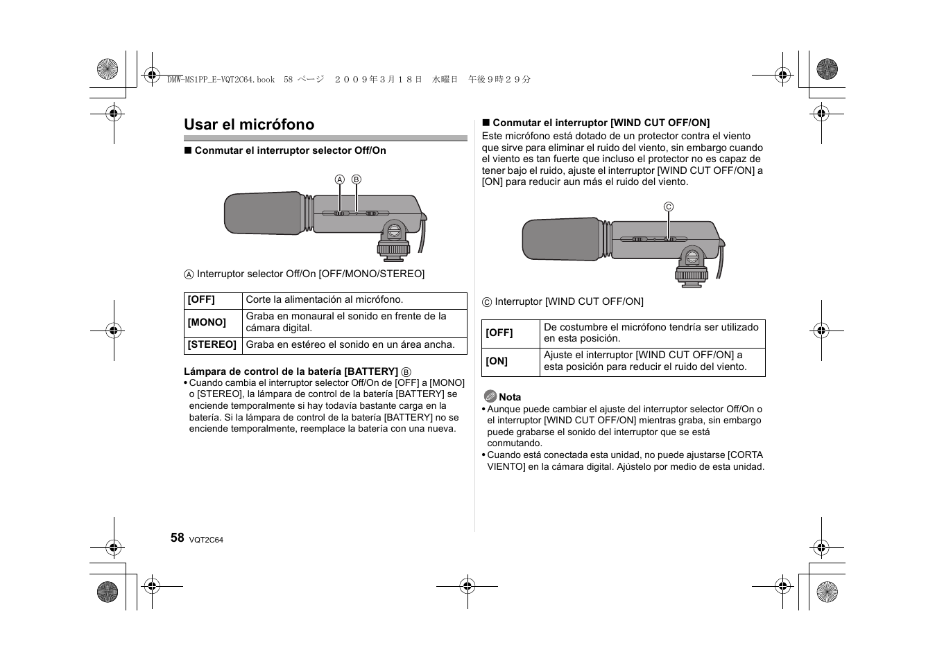 Usar el micrófono | Panasonic DMWMS1E User Manual | Page 58 / 99