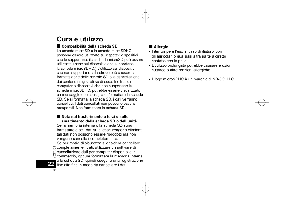 Cura e utilizzo | Panasonic RRXS350E User Manual | Page 102 / 178