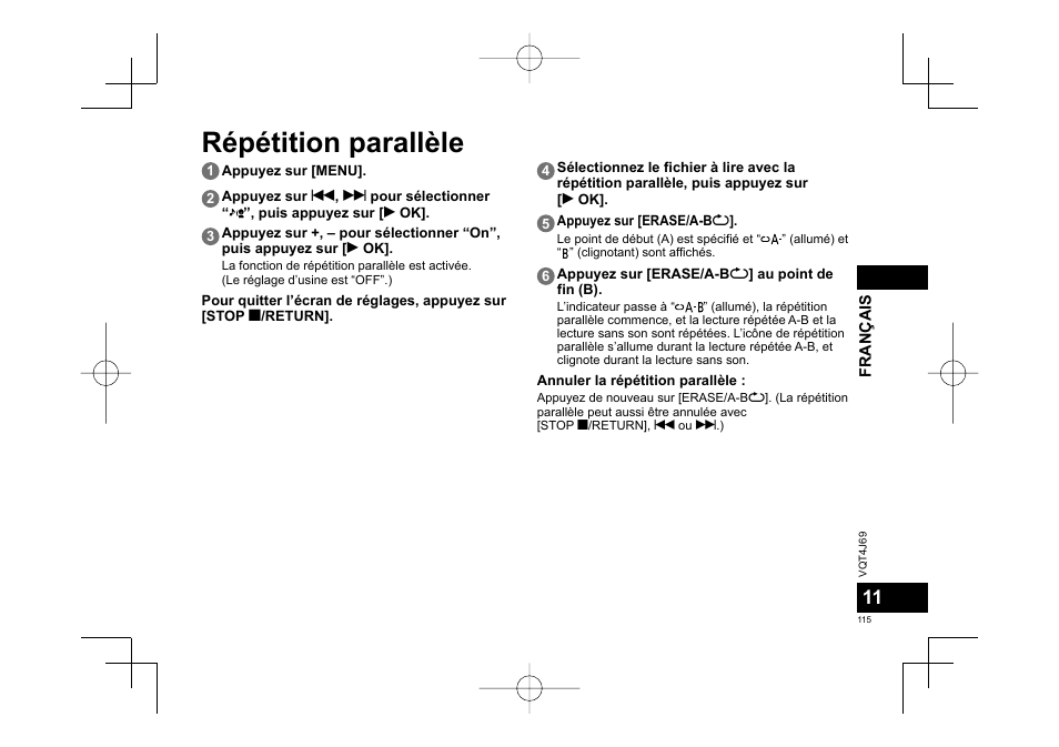 Répétition parallèle | Panasonic RRXS350E User Manual | Page 115 / 178