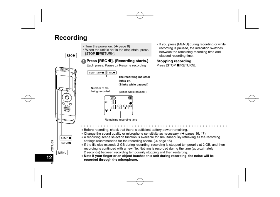 Recording | Panasonic RRXS350E User Manual | Page 12 / 178