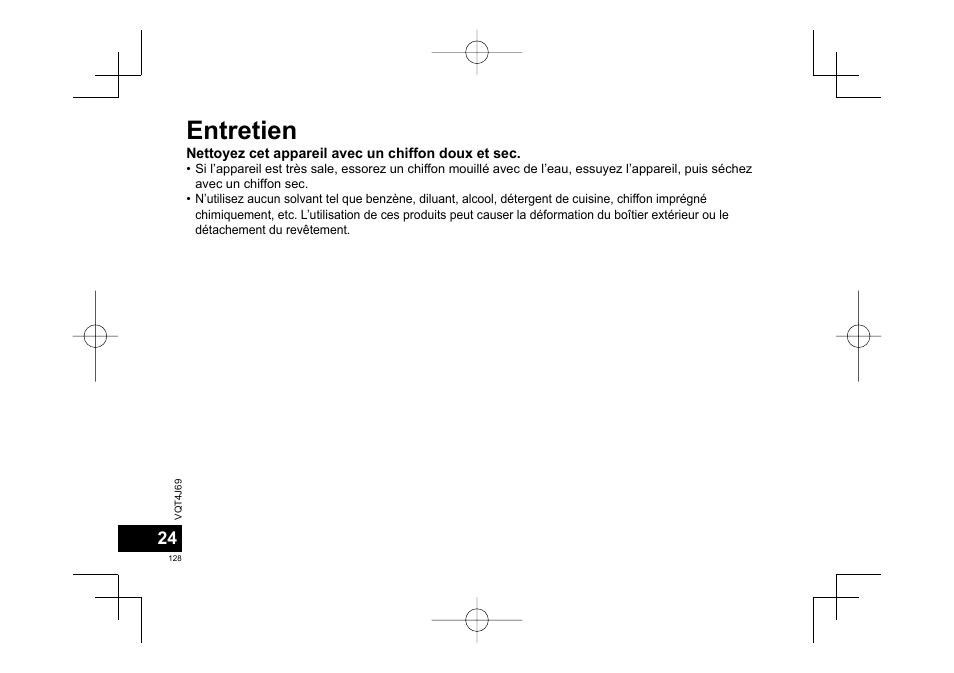 Entretien | Panasonic RRXS350E User Manual | Page 128 / 178