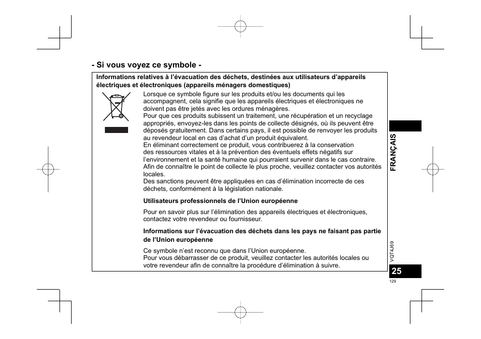 Si vous voyez ce symbole | Panasonic RRXS350E User Manual | Page 129 / 178