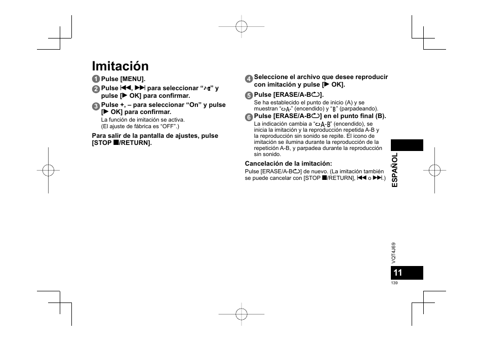 Imitación | Panasonic RRXS350E User Manual | Page 139 / 178