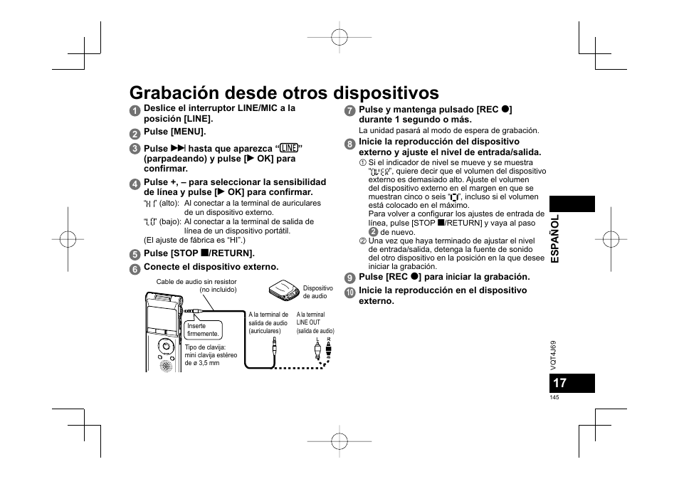 Grabación desde otros dispositivos | Panasonic RRXS350E User Manual | Page 145 / 178