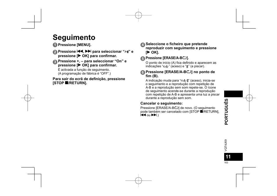 Seguimento | Panasonic RRXS350E User Manual | Page 163 / 178