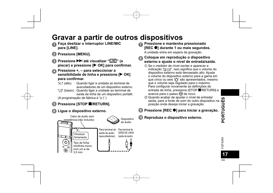 Gravar a partir de outros dispositivos | Panasonic RRXS350E User Manual | Page 169 / 178