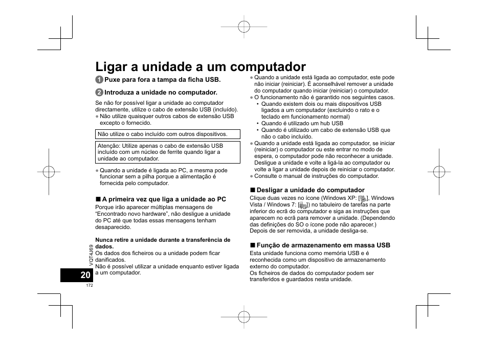 Ligar a unidade a um computador | Panasonic RRXS350E User Manual | Page 172 / 178