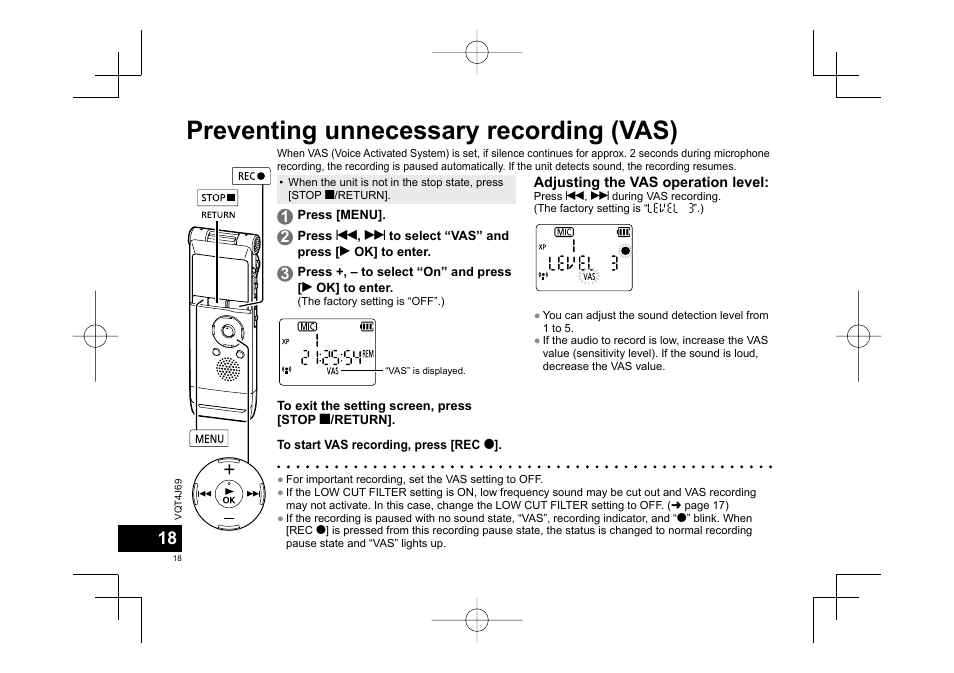 Preventing unnecessary recording (vas) | Panasonic RRXS350E User Manual | Page 18 / 178