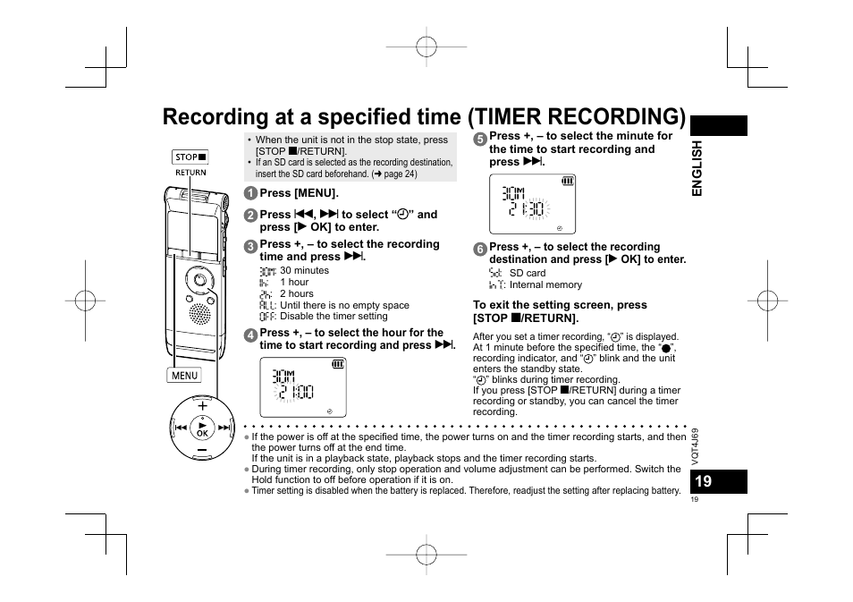 Recording at a specified time (timer recording) | Panasonic RRXS350E User Manual | Page 19 / 178