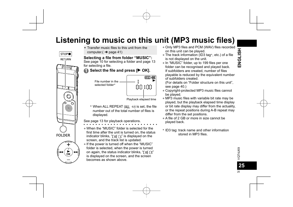 Listening to music on this unit (mp3 music files) | Panasonic RRXS350E User Manual | Page 25 / 178