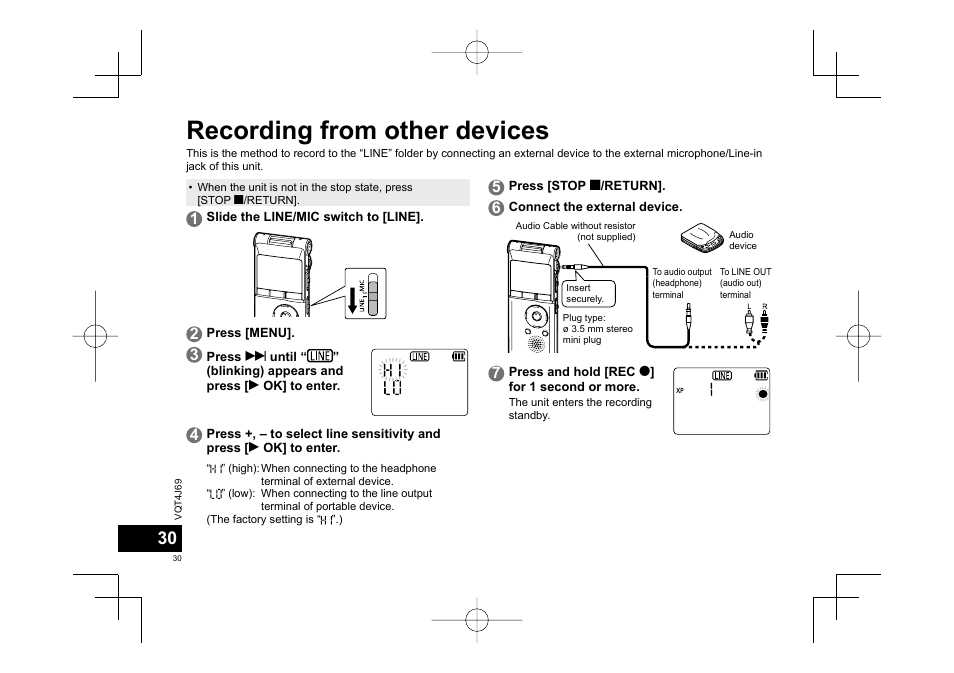 Recording from other devices | Panasonic RRXS350E User Manual | Page 30 / 178