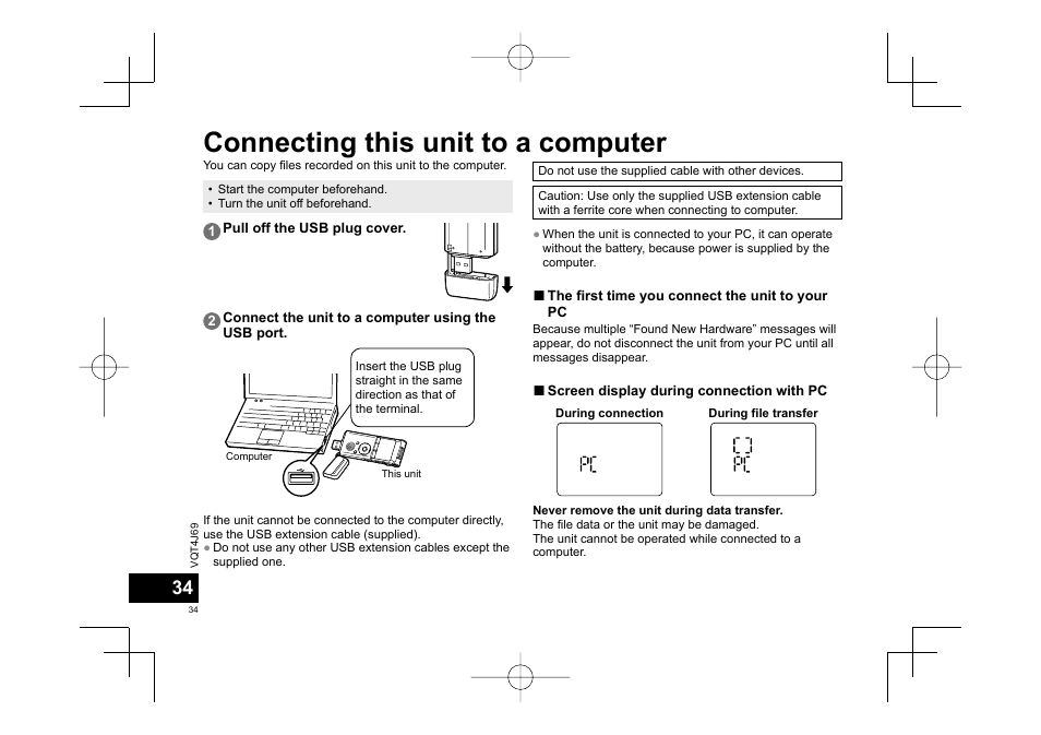 Connecting this unit to a computer | Panasonic RRXS350E User Manual | Page 34 / 178