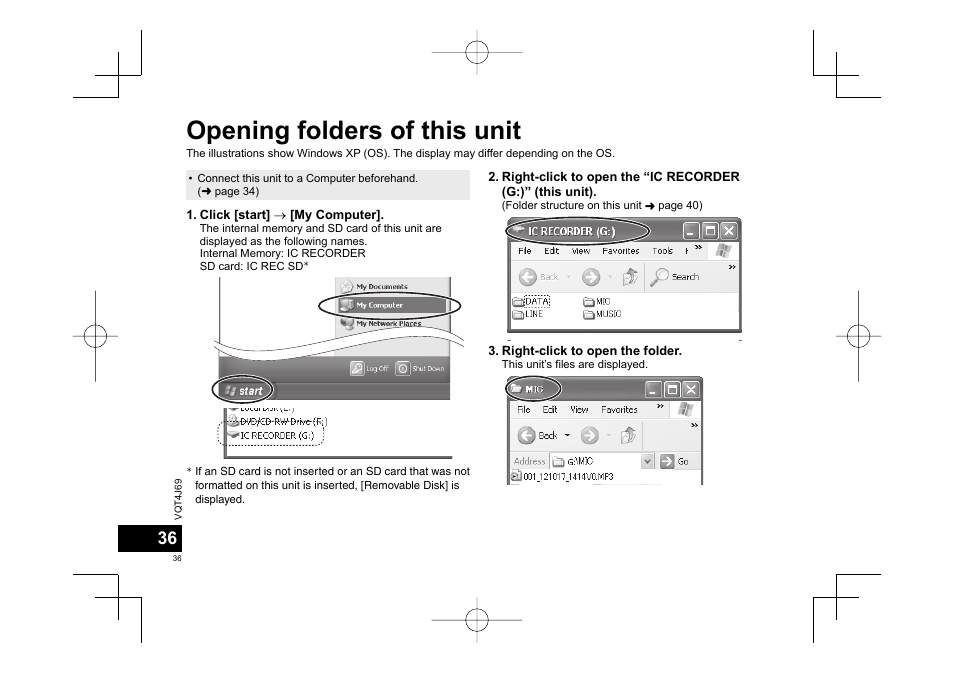 Opening folders of this unit | Panasonic RRXS350E User Manual | Page 36 / 178