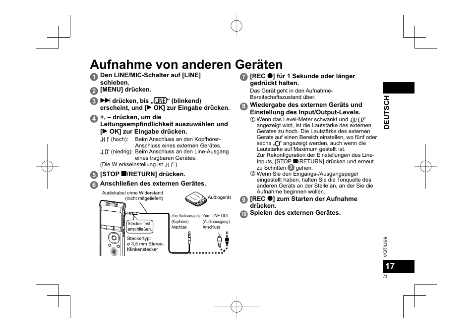 Aufnahme von anderen geräten | Panasonic RRXS350E User Manual | Page 73 / 178