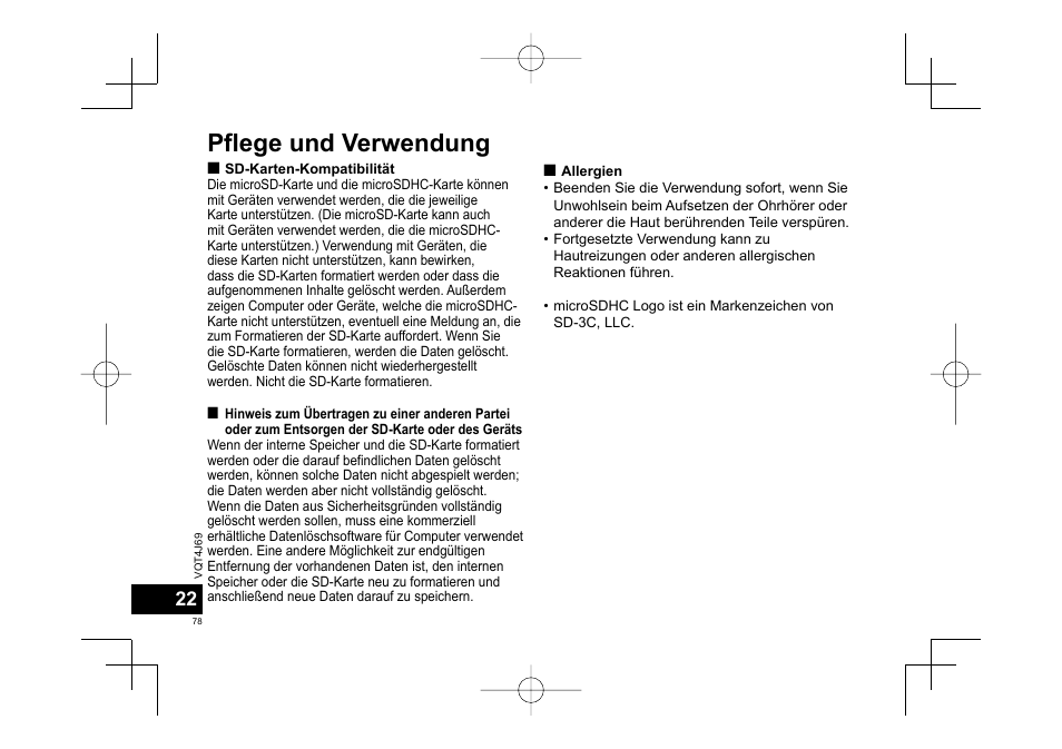 Pflege und verwendung | Panasonic RRXS350E User Manual | Page 78 / 178