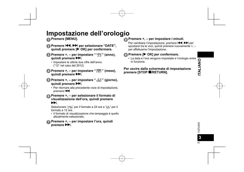 Impostazione dell’orologio | Panasonic RRXS350E User Manual | Page 83 / 178