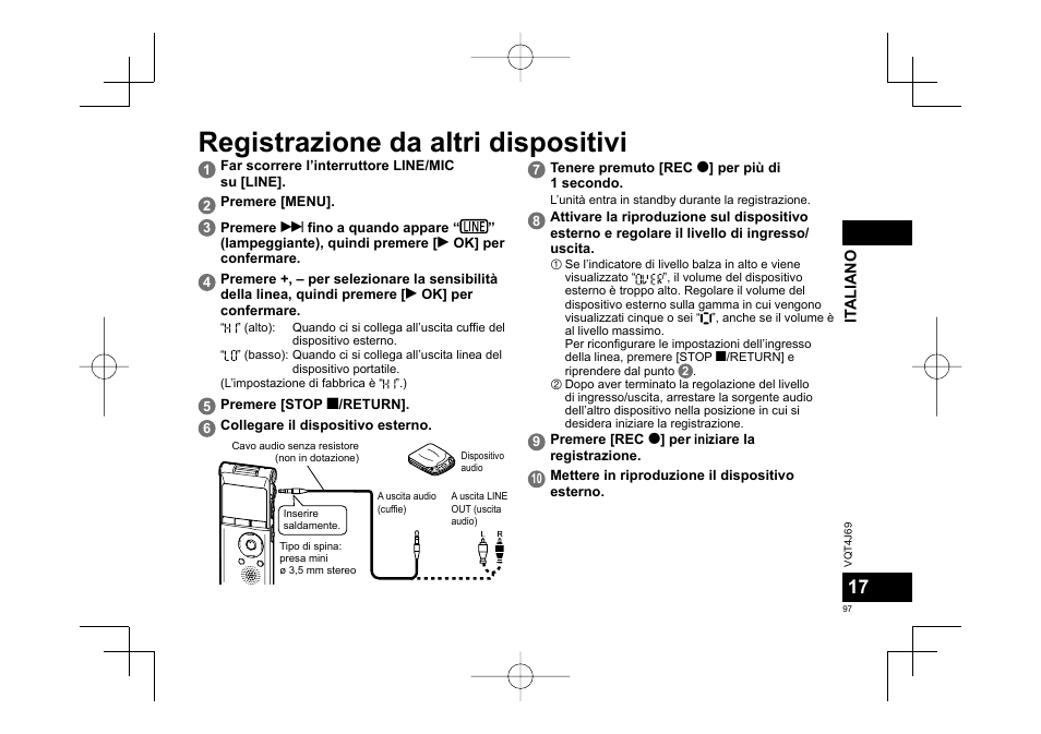 Registrazione da altri dispositivi | Panasonic RRXS350E User Manual | Page 97 / 178