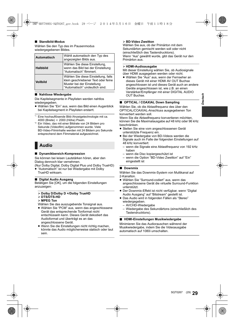 Audio | Panasonic DMPBDT700 User Manual | Page 29 / 112