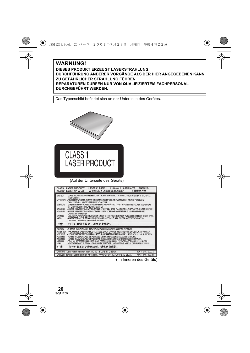 Warnung | Panasonic VWBN1 User Manual | Page 20 / 104