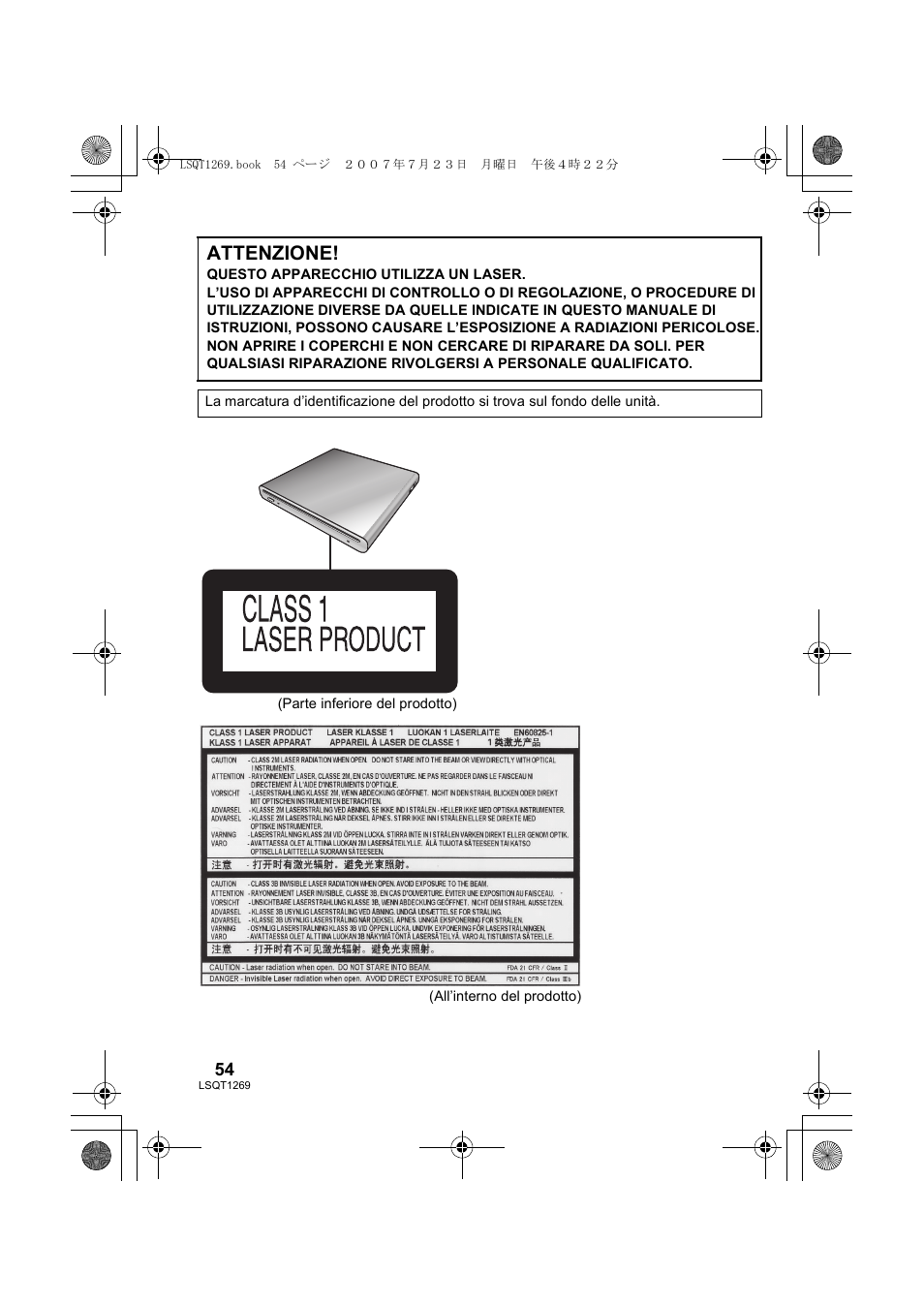 Attenzione | Panasonic VWBN1 User Manual | Page 54 / 104