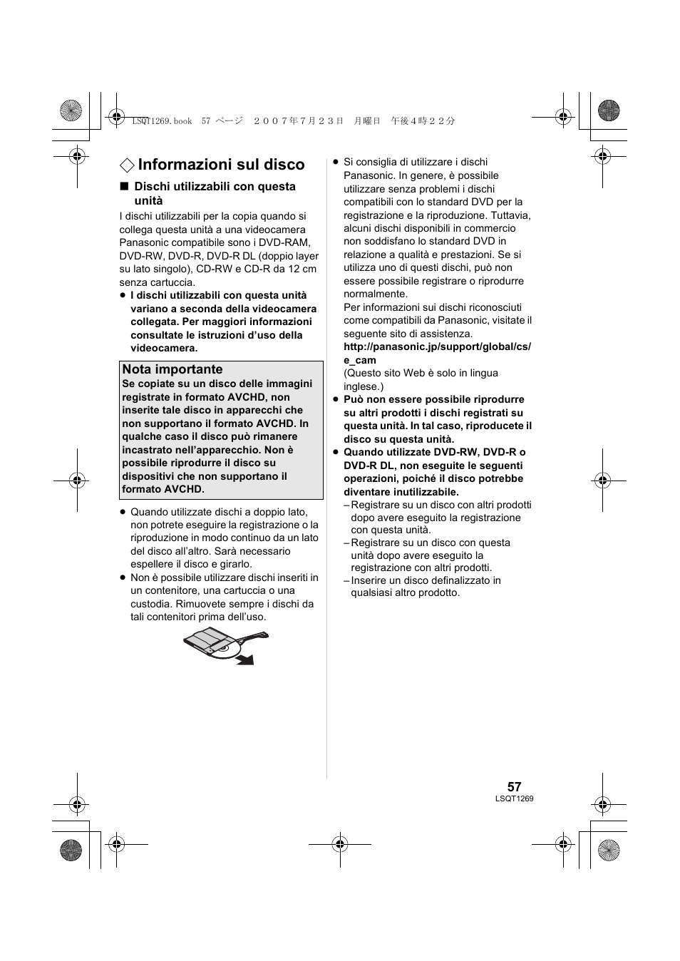 Informazioni sul disco | Panasonic VWBN1 User Manual | Page 57 / 104